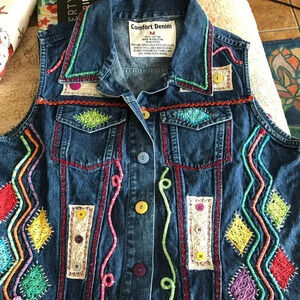 Comfort Denim Embroidered Vest